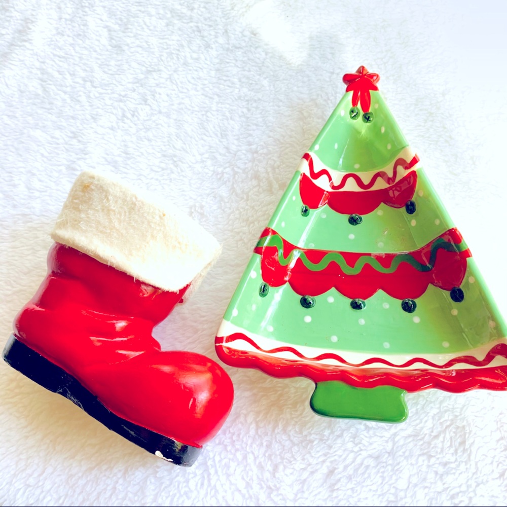Christmas decor Santa boot& Xmas tree candy dish
